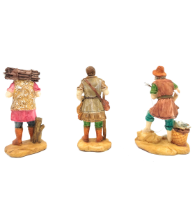 Tradineur - Set de 3 pastores para Belén, durexina, figuras decorativas de aldeanos y pescador para nacimiento, adorno artesano, pesebre, Navidad, 9,5 cm