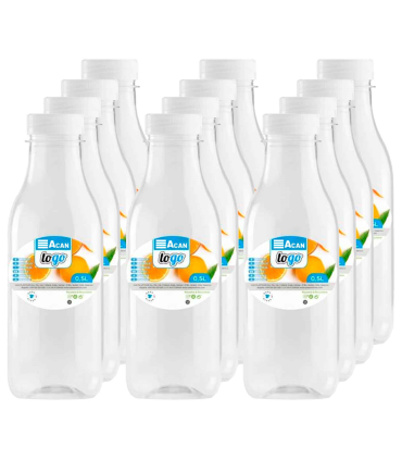 Tradineur - Pack de 12 botellas de plástico - Incluye tapa - Ideal para la conservación de tus alimentos - Capacidad de 0,5 Litros - 20,5 x 6,5 cm