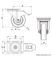 Tradineur - Rueda giratoria con freno para muebles, goma y hierro, incluye placa de montaje, rueda de transporte para cargas pesadas, industrial, peso máx. 50 kg, Ø 75 mm