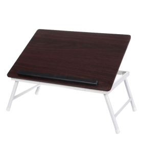 Tradineur - Mesa de madera plegable con estructura metálica - Bandeja multiusos con patas para desayuno, cama, resistente - 45 x 32 x 19 cm - Color Marrón