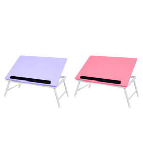 Tradineur - Mesa de madera plegable, estructura metálica - Bandeja multiusos con patas para desayuno, cama, resistente - 45 x 32 x 19 cm - Color Surtido (Rosa/Azul)