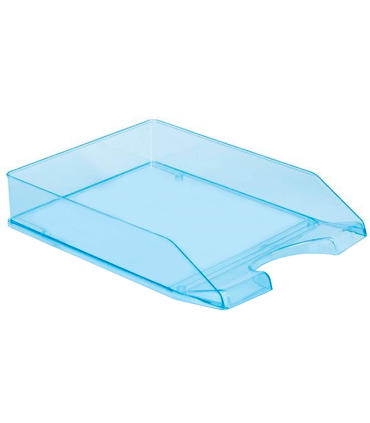 Tradineur - Bandeja apilable de oficina, plástico transparente, organizador de documentos A4, revistas, folletos, sobremesa, escritorio, fabricada en España (Azul, 35 x 25,5 x 6,5 cm)