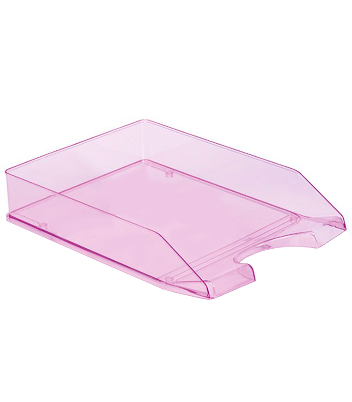 Tradineur - Bandeja de oficina apilable, plástico transparente, organizador de documentos A4, revistas, folletos, sobremesa, escritorio, fabricada en España (Fucsia, 35 x 25,5 x 6,5 cm)