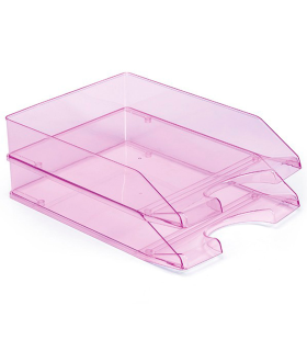 Tradineur - Bandeja de oficina apilable, plástico transparente, organizador de documentos A4, revistas, folletos, sobremesa, escritorio, fabricada en España (Fucsia, 35 x 25,5 x 6,5 cm)