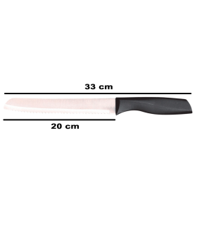 Tradineur - Cuchillo pan, cuchillo panero profesional de acero inoxidable, hoja serrada de 20 cm y mango ergonómico de plástico, corte preciso, cocina, apto para lavavajillas, 33 cm