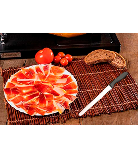 Tradineur - Cuchillo jamonero de acero inoxidable, hoja de 25 cm y mango ergonómico de plástico, cuchillo para cortado de jamón, corte preciso, profesional - 38,5 cm