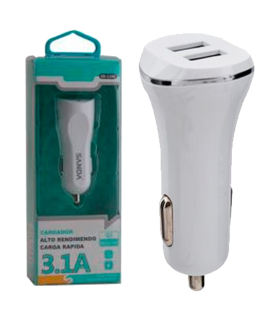 Tradineur - Cargado de mechero para coche - Alto rendimiento / Carga rápida - 2 Puertos USB - Color Blanco