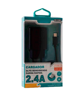 Tradineur - Cargador para móviles 2,4A - Cable USB Tipo-C - Alto rendimiento / Carga rápida - 1 Puertos USB - Color Negro