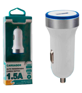 Tradineur - Cargado de mechero para coche 1.5A - Alto rendimiento / Carga rápida - 1 Puertos USB - Sin cable - Color Blanco