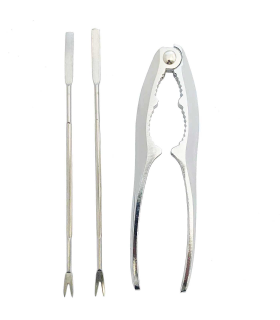 Tradineur - Set de tenaza y 2 pinchos para marisco, acero inoxidable, pinza y mini tenedores de langosta, multiusos, utensilios de cocina, aptos para lavavajillas, 15 y 16,7 cm