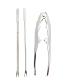 Tradineur - Set de tenaza y 2 pinchos para marisco, acero inoxidable, pinza y mini tenedores de langosta, multiusos, utensilios de cocina, aptos para lavavajillas, 15 y 16,7 cm