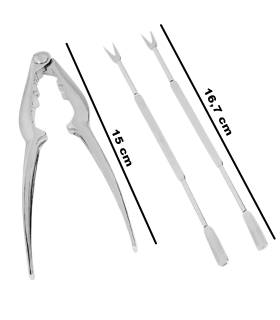 Tradineur - Set de tenaza y 2 pinchos para marisco, acero inoxidable, pinza y mini tenedores de langosta, multiusos, utensilios de cocina, aptos para lavavajillas, 15 y 16,7 cm