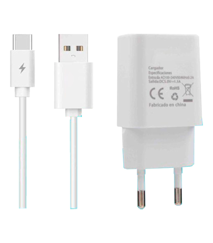 Tradineur - Cargador para móvil 2,1A - Cable USB Tipo-C - Alto rendimiento / Carga rápida - 1 Puertos USB - Color Blanco