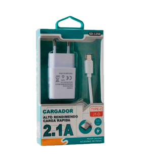 Tradineur - Cargador para móvil 2,1A - Cable USB Tipo-C - Alto rendimiento / Carga rápida - 1 Puertos USB - Color Blanco