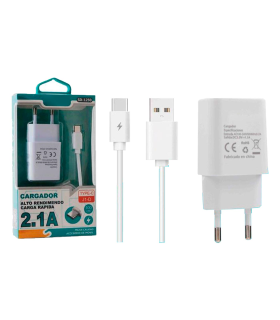 Tradineur - Cargador para móvil 2,1A - Cable USB Tipo-C - Alto rendimiento / Carga rápida - 1 Puertos USB - Color Blanco