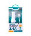 Tradineur - Cargado de mechero para coche - Cable USB Tipo-C - Alto rendimiento / Carga rápida - 2 Puertos USB - Color Blanco