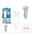 Tradineur - Cargado de mechero para coche - Cable USB Tipo-C - Alto rendimiento / Carga rápida - 2 Puertos USB - Color Blanco