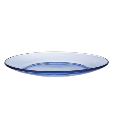 Tradineur - Plato llano de vidrio, transparente, cocina, hostelería, ensaladas, servir, dimensiones - 2,4 x 23,5 cm - Color azul