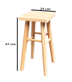 Tradineur - Taburete cuadrado de madera con patas redondeadas, banqueta con reposapiés para bar, cocina, hogar, 47 x 24 x 24 cm