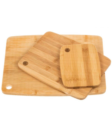 Tradineur - Set de 3 tablas de cortar de bambú, incluyen agujero para colgar, duraderas y resistentes, natural, ecológico, fácil de limpiar, cocina, 36 x 28 cm, 28 x 22 cm y 19 x 14 cm