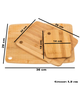 Tradineur - Set de 3 tablas de cortar de bambú, incluyen agujero para colgar, duraderas y resistentes, natural, ecológico, fácil de limpiar, cocina, 36 x 28 cm, 28 x 22 cm y 19 x 14 cm