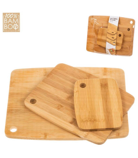 Tradineur - Set de 3 tablas de cortar de bambú, incluyen agujero para colgar, duraderas y resistentes, natural, ecológico, fácil de limpiar, cocina, 36 x 28 cm, 28 x 22 cm y 19 x 14 cm