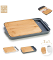 Tradineur - Tabla de cortar de bambú con bandeja inferior de 2 compartimentos, duradera y resistente, natural, ecológico, fácil de limpiar, cocina, 37,5 x 24 x 3,5 cm, color aleatorio