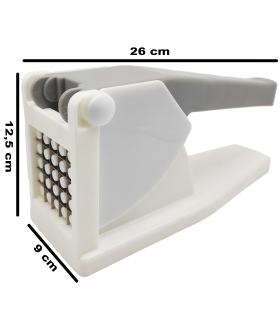 Tradineur - Cortador de patatas manual de polipropileno, cuchillas de acero inoxidable de 12 x 12 mm, cortador de zanahoria, pepino, apto para lavavajillas, 12,5 x 26 x 9 cm