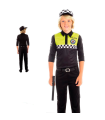 Tradineur - Disfraz de policía infantil, agente policía local, fibra sintética, incluye camiseta, pantalón, gorra y cinturón, carnaval, Halloween, cosplay, niños (5-6 años)