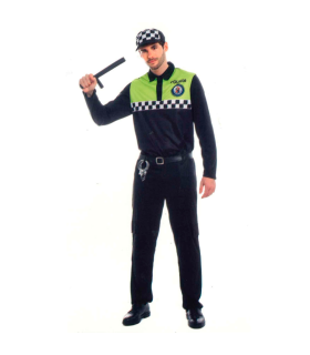 Tradineur - Disfraz de policía para adulto, agente policía local, fibra sintética, incluye camiseta, pantalón, gorra y cinturón, carnaval, Halloween, cosplay (Hombre, Talla L)