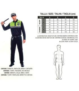 Tradineur - Disfraz de policía para adulto, agente policía local, fibra sintética, incluye camiseta, pantalón, gorra y cinturón, carnaval, Halloween, cosplay (Hombre, Talla L)