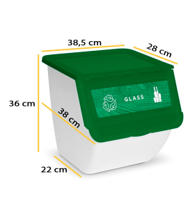 Contenedor apilable plástico con ruedas, organizador de basura, caja de almacenamiento de residuos, reciclaje (Vidrio, 36 litros, 36 x 38,5 x 38 cm)