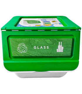 Contenedor apilable plástico con ruedas, organizador de basura, caja de almacenamiento de residuos, reciclaje (Vidrio, 36 litros, 36 x 38,5 x 38 cm)