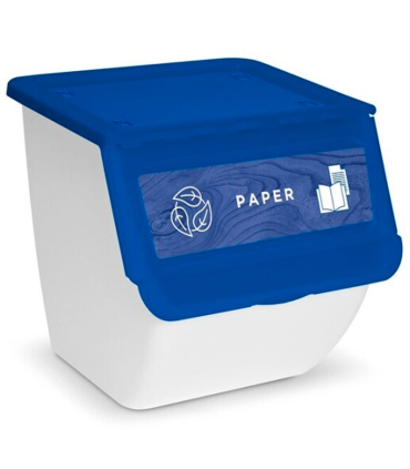 Contenedor plástico apilable con ruedas, organizador de basura, caja de almacenamiento de residuos, reciclaje (Papel, 36 litros, 36 x 38,5 x 38 cm)