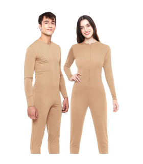 Tradineur - Mono maillot para jóvenes y adultos para carnaval, Halloween, fiestas, celebraciones, color beige (Talla S)