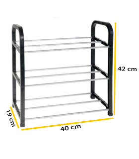 Tradineur - Zapatero de metal y plástico de 3 niveles, soporte para calzado, estantería multiusos para zapatos, recibidor, dormitorio, pasillo (42 x 40 x 19 cm)