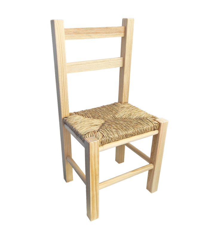 Tradineur - Silla infantil de madera con asiento de rafia, silla para niños con reposapiés y respaldo de listones, hogar, colegio (Color natural, 57 x 28 x 23 cm)