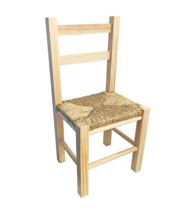 Tradineur - Silla infantil de madera con asiento de rafia, silla para niños con reposapiés y respaldo de listones, hogar, colegio (Color natural, 57 x 28 x 23 cm)