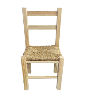 Tradineur - Silla infantil de madera con asiento de rafia, silla para niños con reposapiés y respaldo de listones, hogar, colegio (Color natural, 57 x 28 x 23 cm)