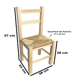 Tradineur - Silla infantil de madera con asiento de rafia, silla para niños con reposapiés y respaldo de listones, hogar, colegio (Color natural, 57 x 28 x 23 cm)