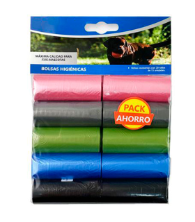 Tradineur - Pack de 20 rollos de bolsas higiénicas para excrementos de perro, recambios para dispensador de bolsas de caca, mascotas, extra resistentes (Multicolor, Total 300 bolsas)