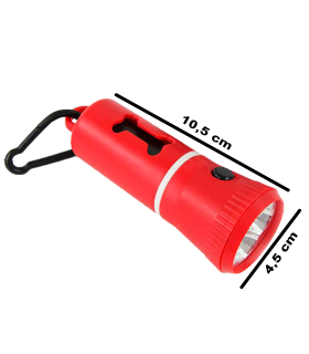 Tradineur - Linterna LED con dispensador de bolsas para excrementos de perro, clip para correa y 3 rollos de bolsas, portabolsas de caca, mascotas, 10,5 x 4,5 cm, color aleatorio