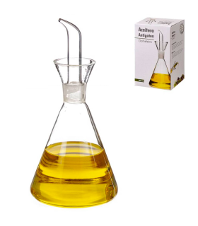 Tradineur - Aceitera de cristal, sistema antigoteo, elaboración artesanal, cristal fino y elegante, dispensador de aliño rellenable, aceite, vinagre - 20,5 x 13 cm - 750 ml