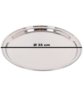 Tradineur - Bandeja redonda para servir de acero inoxidable, servir comidas y bebidas, camarero, bares, restaurantes, hogar, diseñada en España, Ø 35 cm