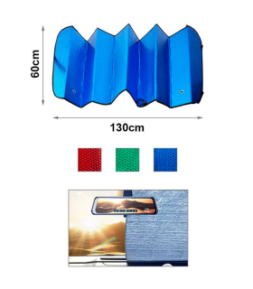 Tradineur - Parasol reflectante para coche, polietileno con película de aluminio, colocación con ventosas y gomas elásticas, protección rayos UV, parabrisas delantero, 60 x 130 cm, color aleatorio