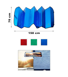 Tradineur - Parasol reflectante de coche, polietileno con película de aluminio, colocación con ventosas y gomas elásticas, protección rayos UV, parabrisas delantero, 70 x 150 cm, color aleatorio