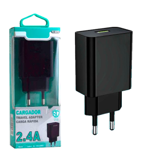 Tradineur - Cargado de móviles 2.4A - Alto rendimiento / Carga rápida / Calidad - 1 Puertos USB - Sin cable - Color Negro