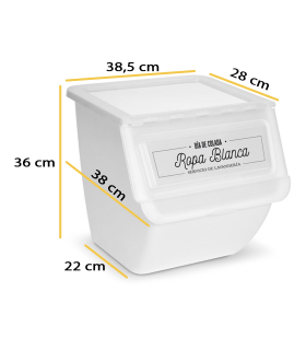 Pack de 3 contenedores de plástico apilables con ruedas, organizadores de ropa sucia (Ropa blanca, oscura y de color, 36 litros, 36 x 38,5 x 38 cm)