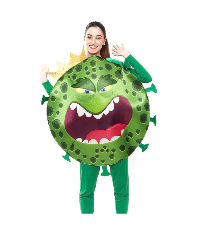 Tradineur - Disfraz de virus mortal para adulto - Fabricado en fibra sintética - Incluye traje verde - Ideal para carnaval, Halloween, cosplay (Talla S)