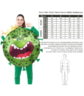 Tradineur - Disfraz de virus mortal para adulto - Fabricado en fibra sintética - Incluye traje verde - Ideal para carnaval, Halloween, cosplay (Talla S)